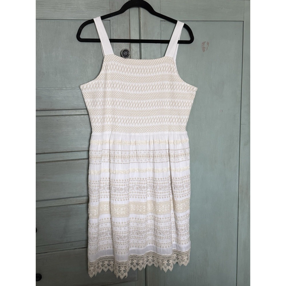 J. Jill Women's Sleeveless Knee Length Dress Size M White‎ & Cream Resort Casual